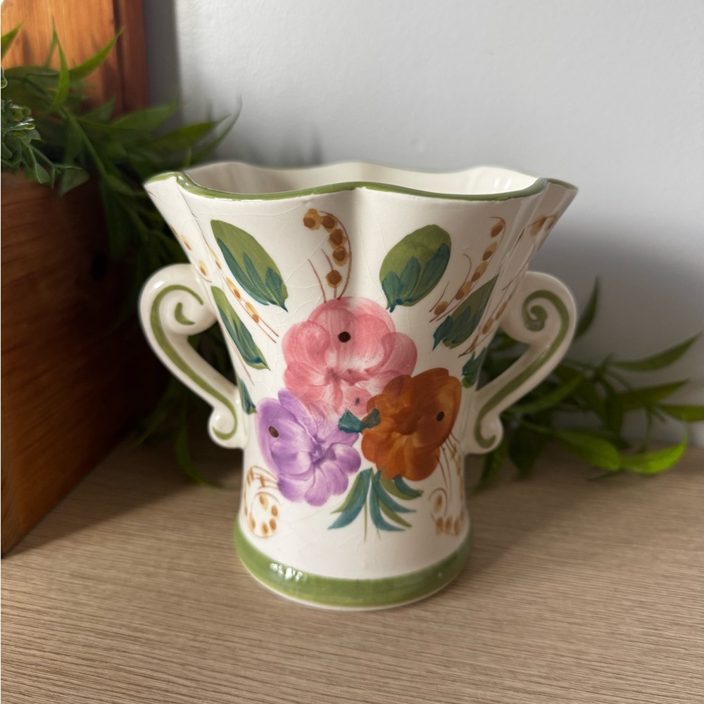 Floral Ceramic Vase with Handles